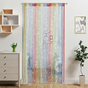 Door String Curtain Doorway Beads Curtains,Hanging Room Divider Beaded Decor Hippie Glitter Fringe Panel Closet Window Wall Backdrop Doors Sequin Sheer Boho Doors Tassel (1, Rainbow, 39×79in)