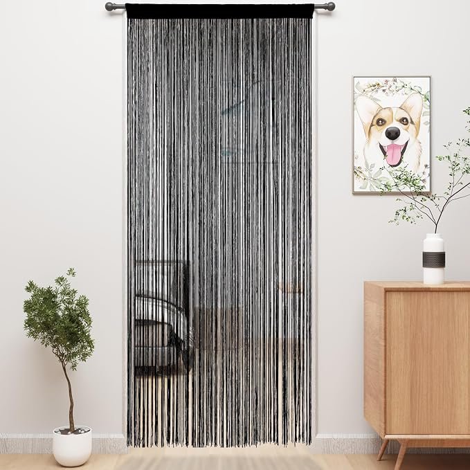YIIBAII Door String Curtains Fringe Curtains for Window Room Decoration Living Room Divider (39&amp;amp;quot;x110&amp;amp;quot;, Blcak)