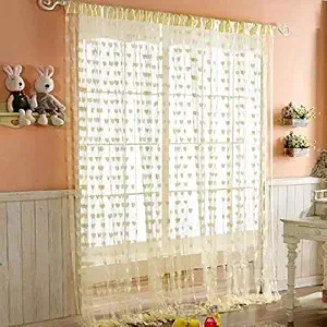 Panipat Textile Hub 213.5 cm (7 ft) Polyester Door Curtain (Pack of 2) (Floral, Cream)
