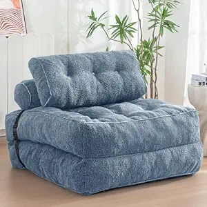 MAXYOYO Folding Sofa Bed, Convertible Sleeper Chair with Pillow Foldable Mattress with Back Support, Portable Fold Out Chair Bed Comfy Floor Sofa Lounge for Living Room Bedroom Apartment,Dusty Blue
